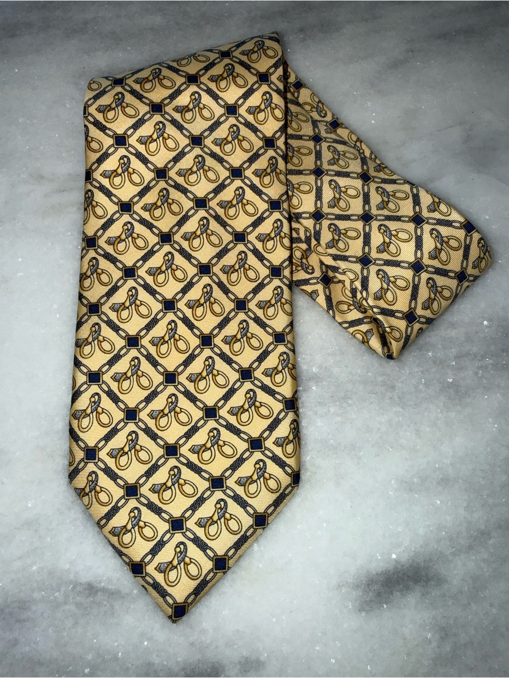 Paolo Gucci Vintage 100% Silk Tie Necktie-Yellow Equestrian Theme